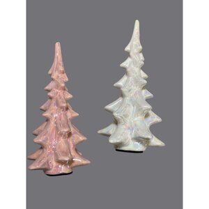 Iridescent Ceramic Christmas Trees Pink & White Modern Holiday Decor